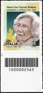 Maria Lisa Cinciari Rodano - partigiana e politica - francobollo con codice a barre n° 2565  in  BASSO  a  sinistra