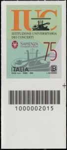Istituzione Universitaria dei Concerti - Roma - 75° Anniversario della fondazione - francobollo con codice a barre n° 2015 in BASSO a destra