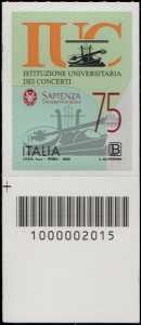 Istituzione Universitaria dei Concerti - Roma - 75° Anniversario della fondazione - francobollo con codice a barre n° 2015 in BASSO a sinistra