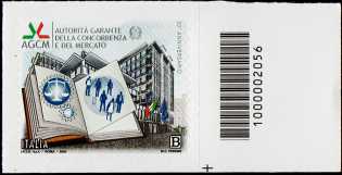 30° Anniversario dell'Autorità della Concorrenza e del Mercato - francobollo con codice a barre n° 2056 a DESTRA in basso