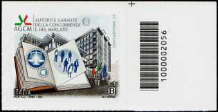 30° Anniversario dell'Autorità della Concorrenza e del Mercato - francobollo con codice a barre n° 2056 a DESTRA in alto