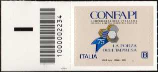 CONFAPI - 75° Anniversario della costituzione - francobollo con codice a barre n° 2234 a SINISTRA in basso