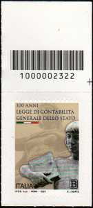 Le Eccellenze del sapere : Legge di Contabilità Generale dello Stato - Centenario - francobollo con codice a barre n° 2322 in ALTO  a  destra