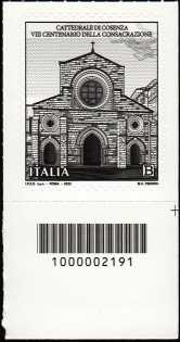 Cattedrale di Santa Maria Assunta di Cosenza - VIII Centenario della consacrazione - francobollo con codice a barre n° 2191 IN  BASSO a destra