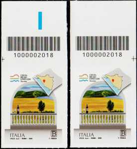 La costa degli etruschi - Toscana - coppia di francobolli con codice a barre n° 2018 in ALTO destra-sinistra