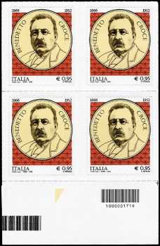150° Anniversario della nascita di Benedetto Croce - quartina con codice a barre n° 1719
