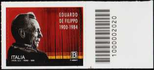 Eduardo de Filippo - 120° Anniversario della nascita - francobollo con codice a barre n° 2020 a DESTRA in basso