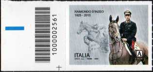 Raimondo D'Inzeo - centenario della nascita - francobollo con codice a barre n° 2561  a  SINISTRA  in  basso