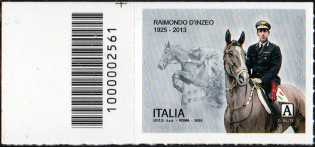 Raimondo D'Inzeo - centenario della nascita - francobollo con codice a barre n° 2561  a  SINISTRA  in  alto