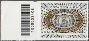 Società Edison - 140° Anniversario della fondazione - francobollo con codice a barre n° 2408  a  SINISTRA in  alto