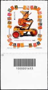 Europa - 60° serie - Giocattoli antichi : Pinocchio - francobollo con codice a barre n° 1653 