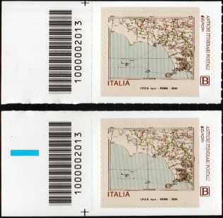 Europa - 65° serie   :  Antichi itinerari postali - coppia di francobolli con codice a barre n° 2013 a SINISTRA alto-basso