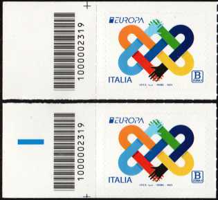 Europa - 68° emissione - coppia di francobolli con codice a barre n° 2319 a SINISTRA alto-basso