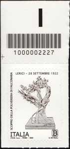 Scoppio della polveriera di Falconara - Centenario della ricorrenza - francobollo con codice a barre n° 2227 in  ALTO a sinistra
