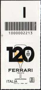 Cantina 'Ferrari' Trento - 120° Anniversario della fondazione - francobollo con codice a barre n° 2213 in  ALTO a sinistra