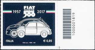 Fiat Nuova 500 : 1957 - 2017 - francobollo con codice a barre n° 1819