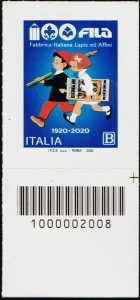 F.I.L.A. - Fabbrica Italiana Lapis ed Affini - Centenario della fondazione - francobollo con codice a barre n° 2008 in BASSO a destra