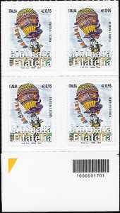 Giornata della filatelia - Filatelia nelle scuole - quartina con codice a barre n° 1701