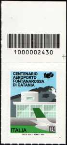 Centenario dell'Aeroporto di Catania Fontanarossa - francobolli con codice a barre n° 2430  in   ALTO   a  destra