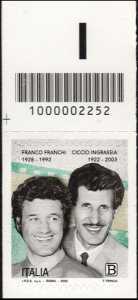 Franco Franchi e Ciccio Ingrassia - francobollo con codice a barre n° 2252 in  ALTO  a sinistra