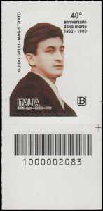 40° Anniversario della morte del magistrato  Guido Galli - francobollo con codice a barre n° 2083 in BASSO a destra