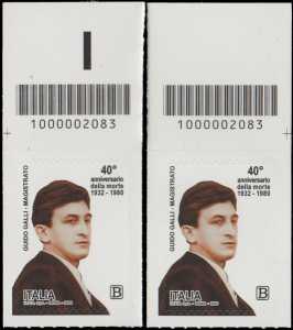 40° Anniversario della morte del magistrato  Guido Galli - coppia di francobolli con codice a barre n° 2083 in ALTO sinistra-destra