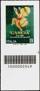 F.lli Gancia - 170° anno di attività - francobollo con codice a barre n° 2049 in BASSO a destra