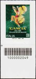 F.lli Gancia - 170° anno di attività - francobollo con codice a barre n° 2049 in BASSO a sinistra