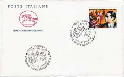 1998 - Federico Garcia Lorca  - FDC  CAVALLINO - Annullo ufficiale Roma Filatelico 
