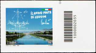 Il Senso Civico - Il nuovo ponte di Genova - francobollo con codice a barre n° 2035 a DESTRA in alto