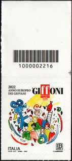 Giffoni -  52° Film Festival  2022 - Anno europeo della gioventù - francobollo con codice a barre n° 2216 in  ALTO a destra