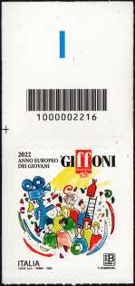 Giffoni -  52° Film Festival  2022 - Anno europeo della gioventù - francobollo con codice a barre n° 2216 in  ALTO a sinistra