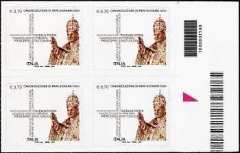 2014 - Canonizzazione Giovanni XXIII - quartina con codice a barre n° 1588