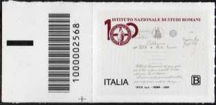 Istituto Nazionale di Studi Romani - centenario della fondazione - francobollo con codice a barre n° 2568 a  SINISTRA  in  alto