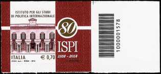 80° Anniversario della fondazione dell'ISPI - Istituto per gli Studi di Politica Internazionale - codice a barre n° 1578 a  DESTRA  in basso