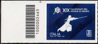XIX Campionati Mondiali di Kendo - francobollo con codice a barre n° 2465  a SINISTRA  in  alto