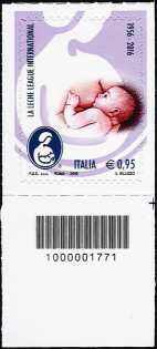  60° Anniversario della fondazione de "La Leche League International" - francobollo con codice a barre n° 1771 