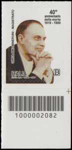 40° Anniversario della morte del magistrato  Girolamo Minervini - francobollo con codice a barre n° 2082 in BASSO a destra