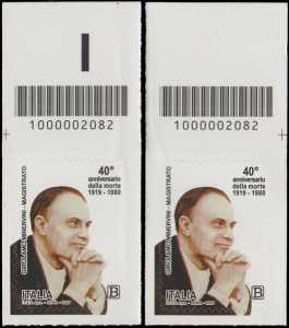 40° Anniversario della morte del magistrato  Girolamo Minervini - coppia di francobolli con codice a barre n° 2082 in ALTO sinistra-destra