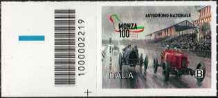 Autodromo Nazionale di Monza - Centenario della costruzione - francobollo con codice a barre n° 2219 a SINISTRA  in basso
