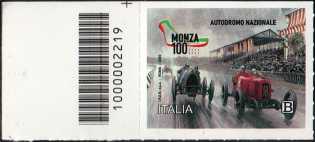 Autodromo Nazionale di Monza - Centenario della costruzione - francobollo con codice a barre n° 2219 a SINISTRA  in alto