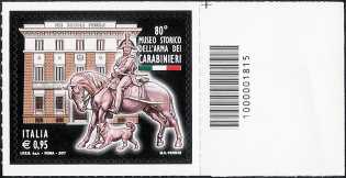 Emissione Italia n° 18 del 2017 Patrimonio artistico e culturale italiano : Museo Storico dell'Arma dei Carabinieri  - 80° dell'inaugurazione quartina con codice a barre sul bordo 