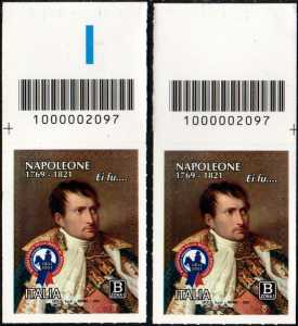 Bicentenario della morte di Napoleone Bonaparte - coppia di francobolli con codice a barre n° 2097 in ALTO destra-sinistra