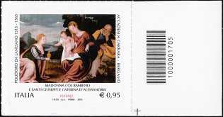 Il Santo Natale - Madonna col Bambino e Santi Giuseppe e Caterina d’Alessandria - francobollo con codice a barre n° 1705 