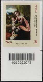 Natale religioso - francobollo con codice a barre n° 2073 in BASSO a destra