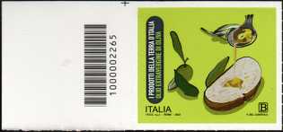 Eccellenze del sistema produttivo ed economico : Olio extravergine di oliva - francobollo con codice a barre n° 2265 a SINISTRA in alto