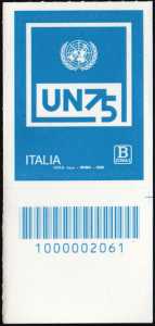 O.N.U.  - Organizzazione delle Nazioni Unite - 75° della fondazione - francobollo con codice a barre n° 2061 in BASSO a destra