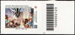 460° Anniversario della costituzione dell’Ordine Militare e Religioso di Santo Stefano Papa e Martire - francobollo con codice a barre n° 2123 a DESTRA in basso