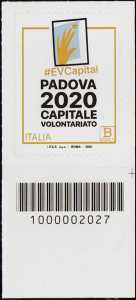 Padova Capitale Europea del Volontariato 2020 - francobollo con codice a barre n° 2027 in BASSO a destra