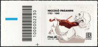 Niccolò Paganini - 240° Anniversario della nascita - francobollo con codice a barre n° 2230 a SINISTRA in basso